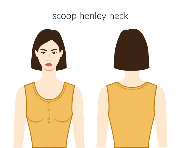 勺亨利领口衣服针织，毛衣字符美丽的女士在赭石上衣，衬衫，连衣裙技术时尚插图与合身的身体。平板服装模板。女人，男人男女皆宜的CAD模型图片下载