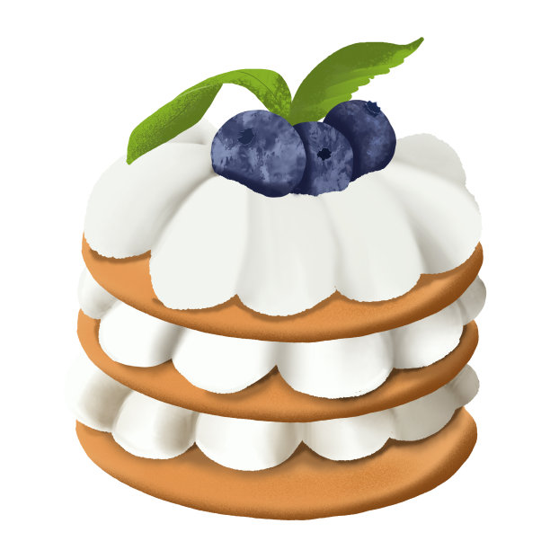 奶油蓝莓海绵蛋糕，手绘数码插画图片下载