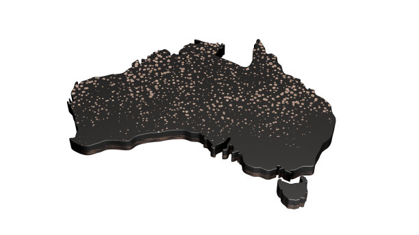澳大利亚优质黑色地图隔离在白底3d插图图片下载