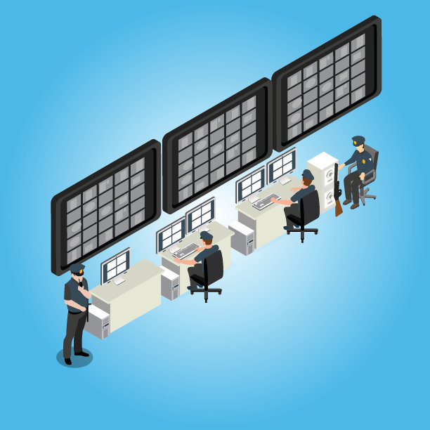 保安室有监控摄像头和三维立体警卫图片下载