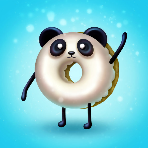 数字矢量插图。甜甜圈熊猫挥舞着爪子。图片下载