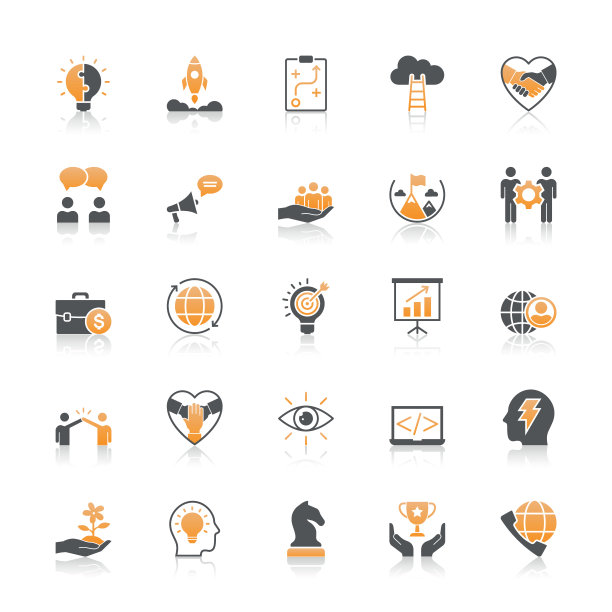 商业启动图标反映在白色背景。图片下载