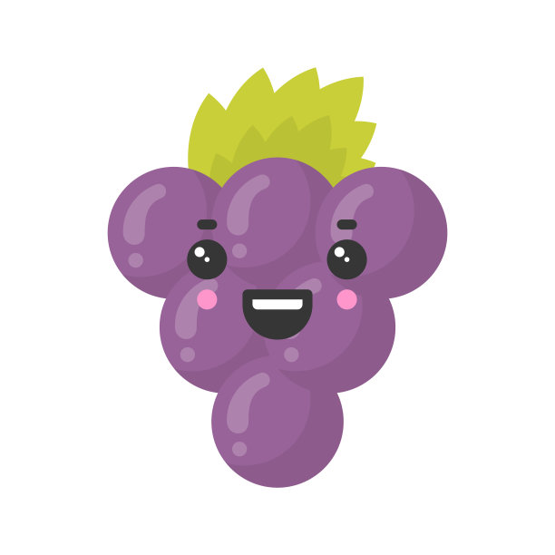 可爱的微笑葡萄，孤立的彩色矢量水果图标图片下载