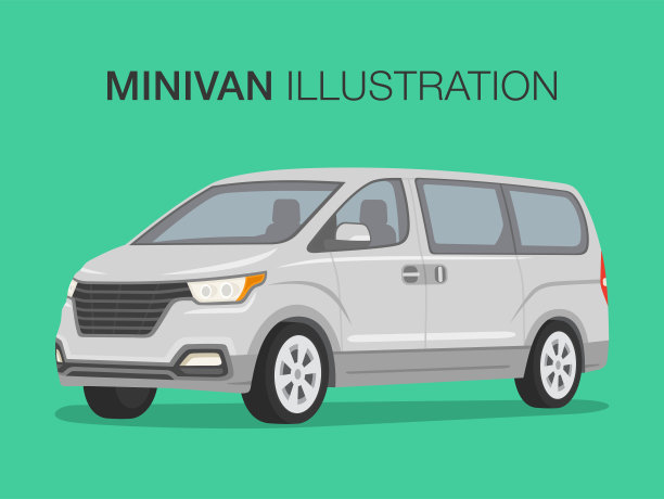 白色迷你面包车的透视视图。孤立的现代穿梭巴士。图片下载