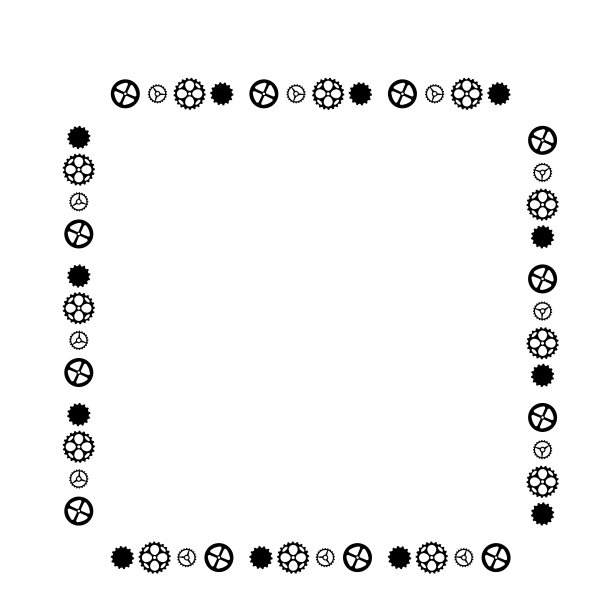 由自行车链、工具和链环制成的矩形边框图片下载