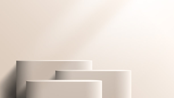 3D逼真的产品展示米色的讲台和底座在棕色的背景与照明图片下载