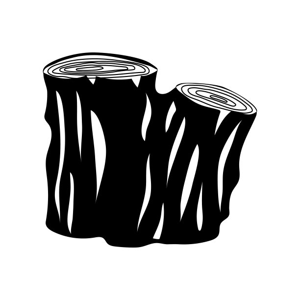 孤立的树桩黑色雕刻剪影。手绘矢量图图片下载