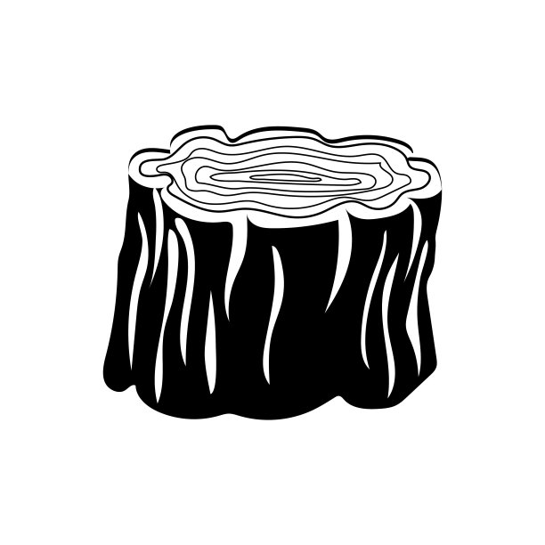 孤立的树桩黑色雕刻剪影。手绘矢量图图片下载