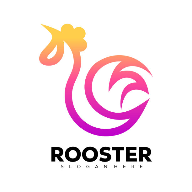 雄鸡线条艺术设计模板渐变颜色图片下载