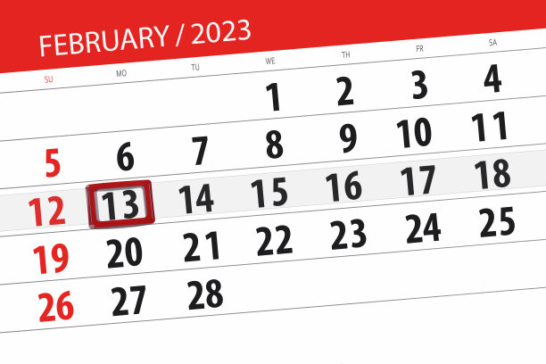 日历2023年，截止日期，日，月，页，组织者，日期，二月，星期一，13号图片下载