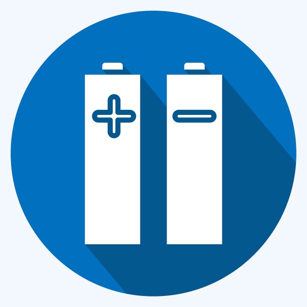 Icon电池与电源。与摄影符号相关。长阴影风格。设计简单，可编辑。简单的说明图片下载