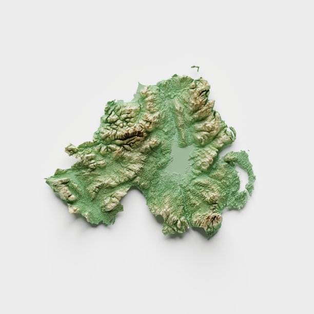 北爱尔兰地形救济地图- 3D渲染图片下载