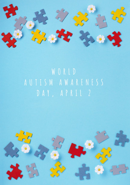 世界自闭症意识日，ASD，关心，大声说出来，运动，团结的概念，蓝色背景。图片下载
