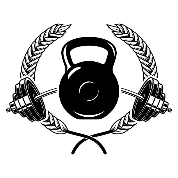 杠铃，壶铃和花环。会徽模板。标志、徽章的设计元素。矢量图图片下载