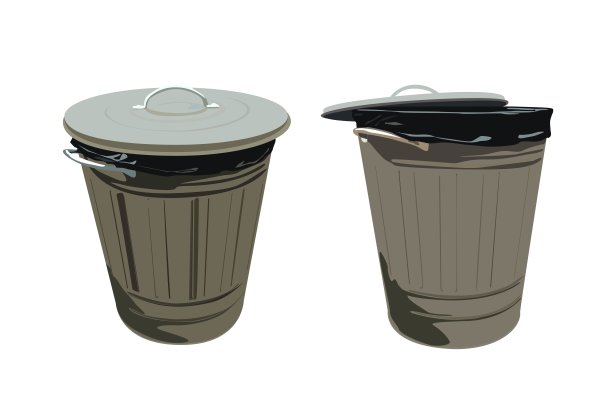 两个垃圾桶在空白背景上打开和关闭图片下载