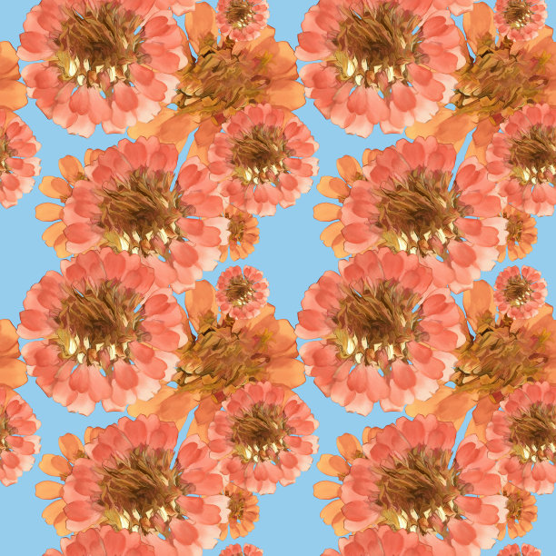 Zinnia。插图，花的纹理。无缝模式的连续复制。花卉背景，照片拼贴纺织，棉织物。壁纸，封面，印刷品图片下载