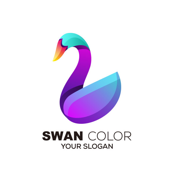 天鹅彩色设计艺术渐变插图图片下载