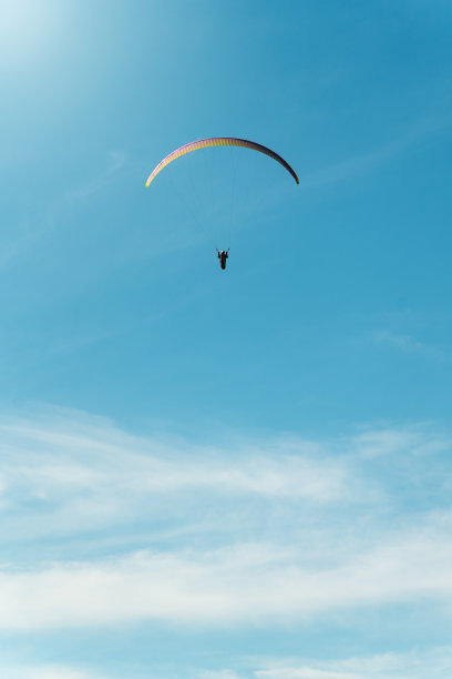 史诗般的滑翔伞飞行在一个美丽的阳光灿烂的日子。复制以下空间图片下载