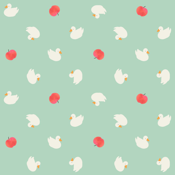 鸭子和苹果在随机方向上的无缝图像(薄荷)图片下载