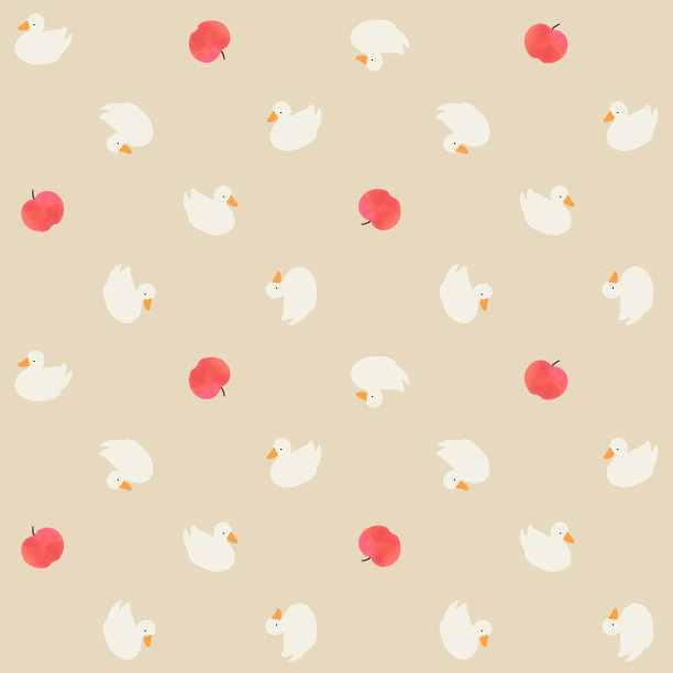 鸭子和苹果在随机方向上的无缝图像(米色)图片下载