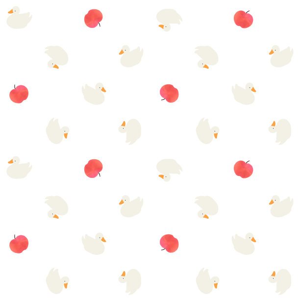 鸭子和苹果随机分布的无缝图像(白色)图片下载