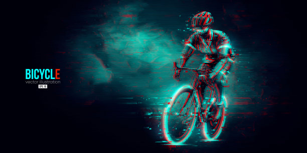 一个公路自行车赛车手的抽象剪影，人是骑在运动自行车孤立的黑色背景。自行车运动交通工具。矢量图图片下载