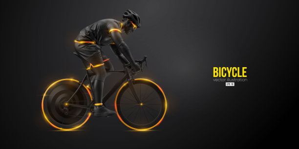 一个公路自行车赛车手的抽象剪影，人是骑在运动自行车孤立的黑色背景。自行车运动交通工具。矢量图图片下载