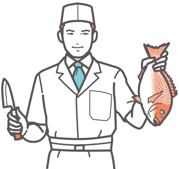 日本厨师与鲷鱼，上半身。图片下载
