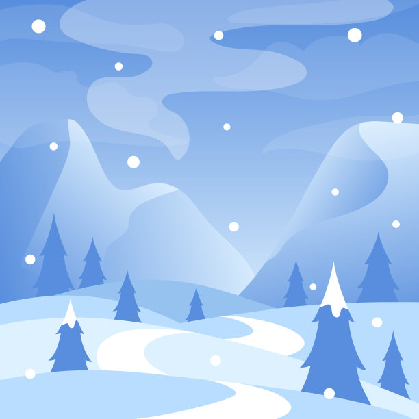 冬天的风景。白雪覆盖的田野和高山。矢量插图。图片下载