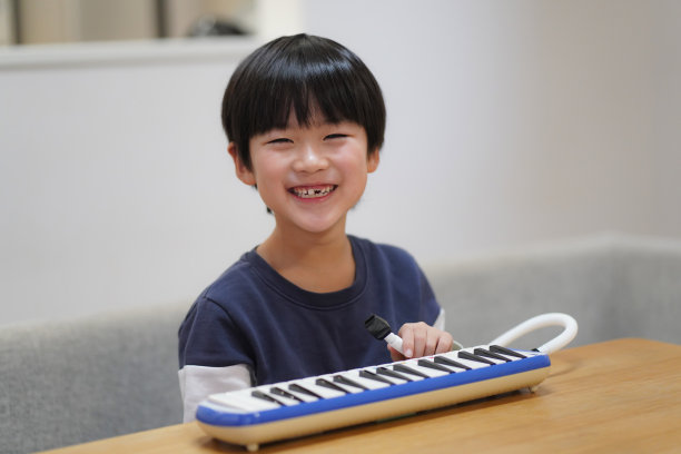 男孩练习键盘口琴图片下载