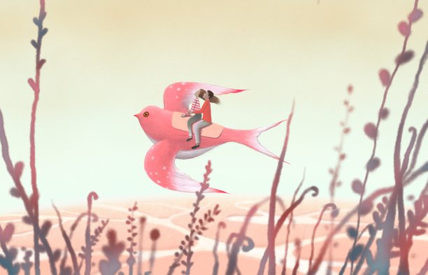 情侣恋骑飞禽。浪漫婚礼和情人节的概念艺术。超现实主义绘画插图。概念性幻想艺术作品。图片下载