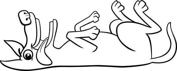 卡通狗躺着，伸出舌头涂色页图片下载