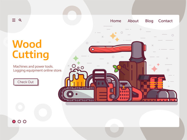 线条艺术中的林业和伐木网横幅图片下载