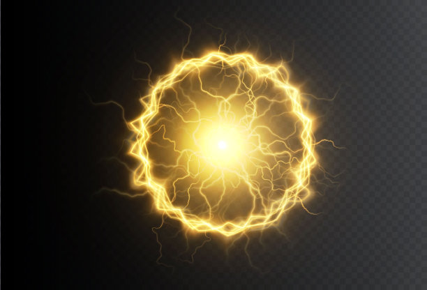 强大的球闪电金套装。一个环上的强电荷。元素为您的设计，广告，明信片，邀请，屏保，网站，游戏。图片下载