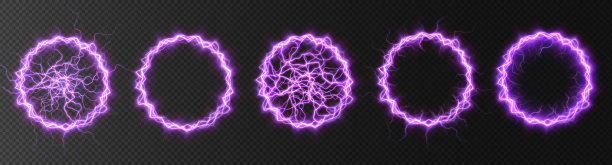强力球闪电粉色套装。一个环内的强氖电荷。元素为您的设计，广告，明信片，邀请，屏保，网站，游戏。图片下载