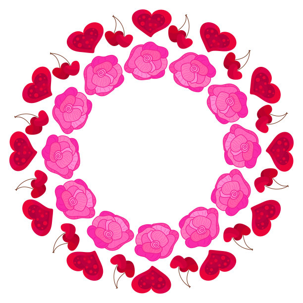 可爱的矢量情人节曼荼罗与心和花在白色的背景。手绘矢量插图。图片下载