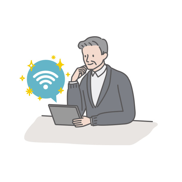 一位对舒适的Wi-Fi环境感到满意的高级男性(使用平板电脑)图片下载