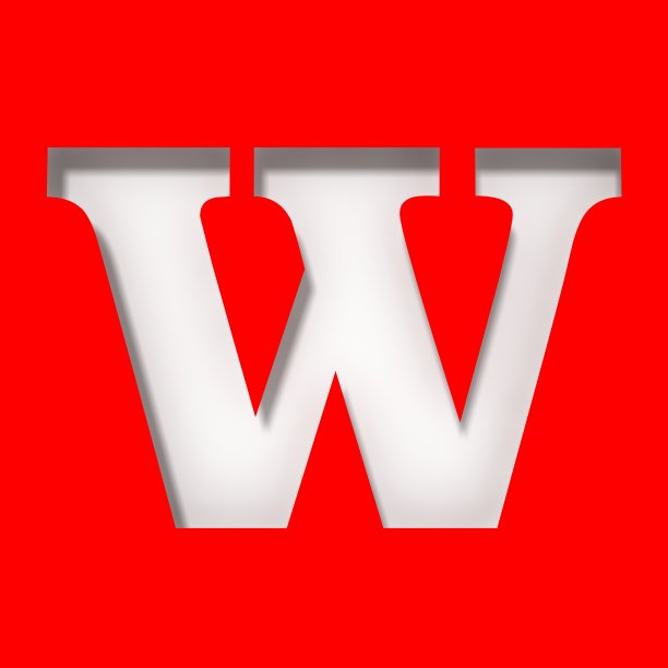 W字母白色标志剪出模板设计孤立的红色背景图片下载