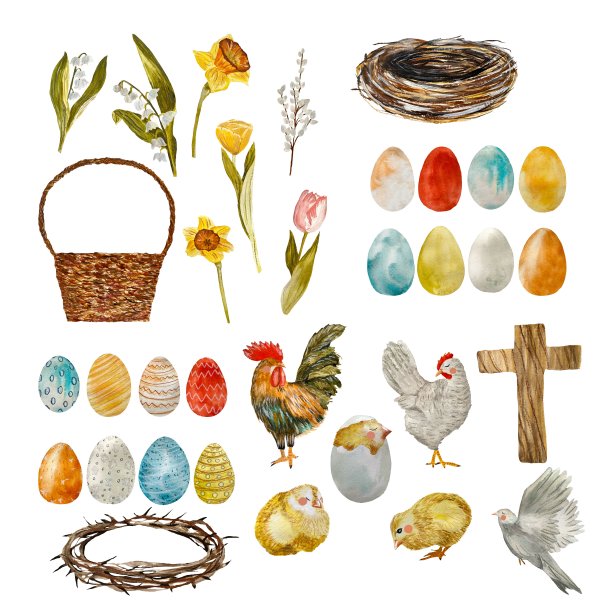 十字王冠复活节彩蛋巢花篮图片下载