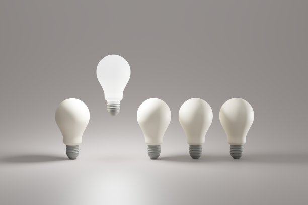 3D渲染一个灯泡在其他灯泡中闪闪发光。领导、经理、团队概念图片下载