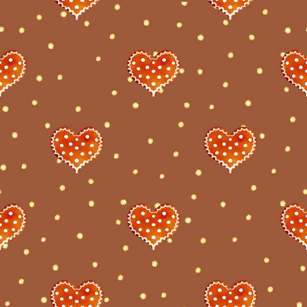 手绘水彩无缝图案与圣诞姜饼饼干，糖果，心图片下载