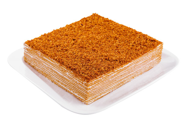 白色盘子上的蜂蜜蛋糕甜点图片下载