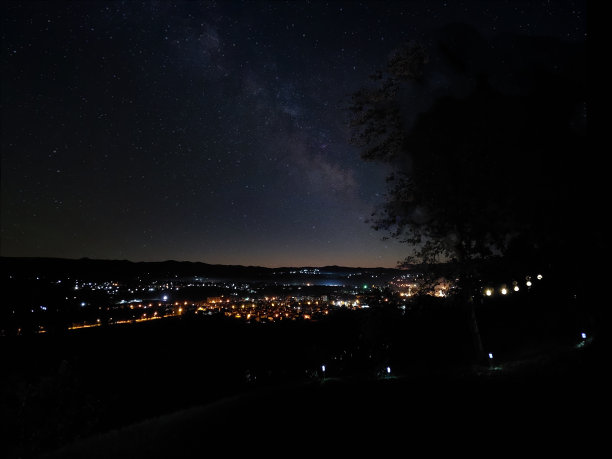 银河在城镇上空图片下载