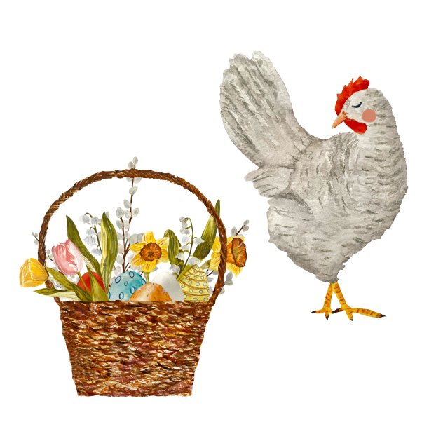 鸡灰蛋复活节花素描水彩画图片下载