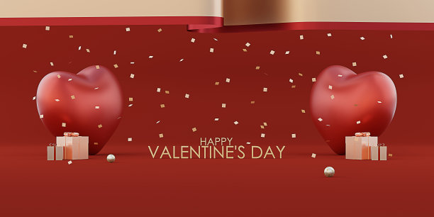 情人节背景红心和礼物甜美的颜色3d插图图片下载