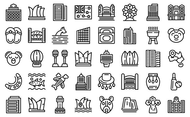 悉尼图标设置轮廓矢量。建设城市图片下载