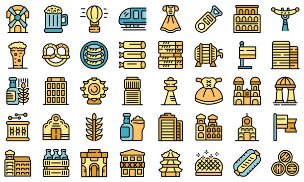 慕尼黑图标设置矢量平坦图片下载