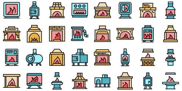 熔炉图标设置矢量平坦图片下载