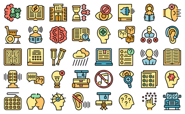学习障碍图标集，扁平矢量风格图片下载