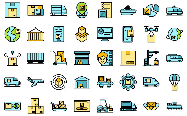 货运交通图标设置矢量平图片下载